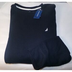 MEN'S NAUTICA L/S WAFFLE KNIT LOUNGE T-SHIRT~SZ MED~NAVY~NWT